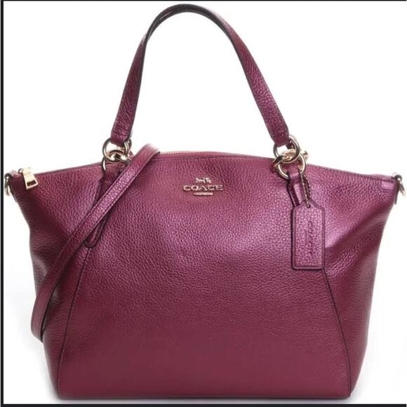 Coach Metallic Pebble Leather Small Kelsey Satchel in Antique Blush - Picture 1 of 12